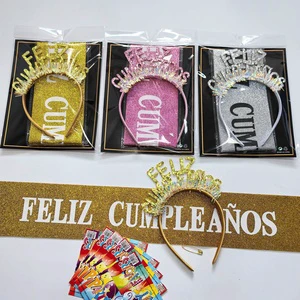 Spanish Happy Birthday Colorful Shiny Non-Woven Fabric Gold Powder Headband Party Supplies Adult Universal Decoration Photo