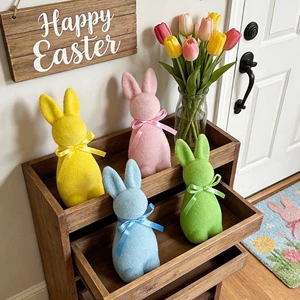 Wholesale High Quality Easter Flocking Rabbit Colorful Desktop Ornaments Kid Gift for Home Party Festival Decoration