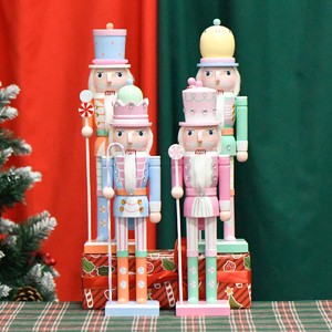 Hot Sale 15-Inch Candy Macaron Color Movable Mouth Christmas Wooden Pastel Nutcracker with Competitive Price