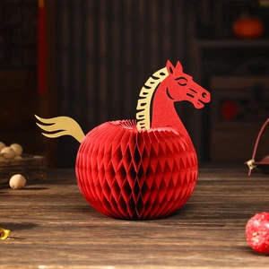 2026 New Year's Day Home Decorations with Magnets Chinese Style Decorations Chinese Style Large Paper Honeycomb