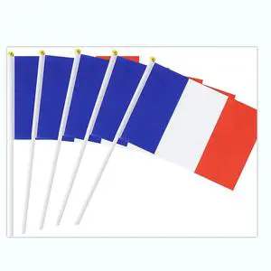Cheap Stock 14*21cm Small Mini France Flag French Hand Held Stick Flag for Parade Waving Bastille Day Decorations