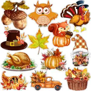 12 Pieces Thanksgiving Harvest Decoration Magnets Fall Autumn Signs Holiday Ornaments for Dishwasher Garage Door Kitchen Mailbox