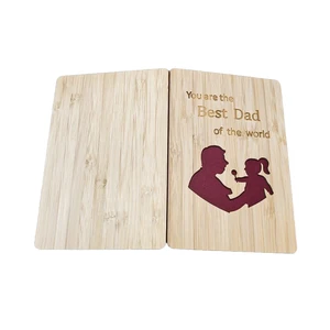 Handmade Natural Material Bamboo Wood Happy Father's Day Engraved Greeting Card with Customized Logo-DIY Craft Gift for Dad