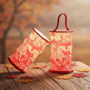 New Year Gift Rotating Paper Lantern LED Light Dimmable Touch Control Warm White 2026 Horse Theme Rechargeable Outdoor Use
