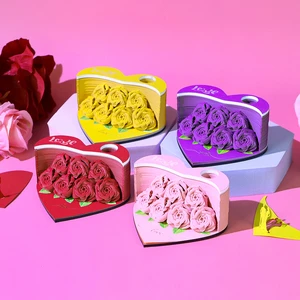 Valentine Day Gift Heart Shape Rose Flowers 3D Memo Pad Desk Decoration Note Pad Christmas Novelty Gift for Girlfriend Birthday