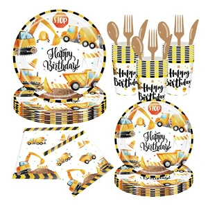 Excavator Birthday Party Decorations Baby Shower Party Supplies Disposable Tableware Set Cartoon Car Party Set