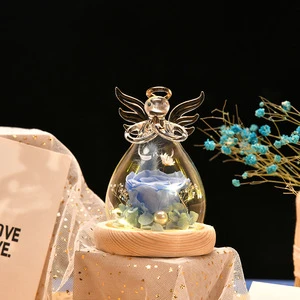 Mothers Day Birthday Gifts for Her Grandma Mom Glass Angel Rose Figurines Flowers for Anniversary Valentine Thanksgiving Gift