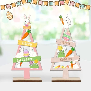 Cross-border Durable Easter Mini Desktop Bunny Egg Wooden Ornaments Holiday Atmosphere Scene Decorative Crafts