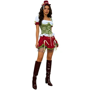 Bavarian Beer-Themed Oktoberfest Costume Set Women 2-Piece Short Style Fancy Dress with Hat for Party Celebration