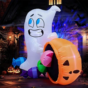 1.5-meter Halloween Inflatable Ghost Pumpkin Bucket Colorful Candy with LED Lights Outdoor Garden Decoration