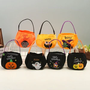 Handheld Embroidered Candy Bag for Halloween Children's Festival Decorations with Ghost Pumpkin Lantern Trick-or-Treat Accessory