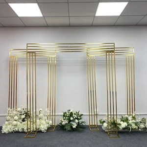 Adjustable Gold Wrought Metal Frame Arch Wedding Party Events DIY Decoration Square Backdrop Curtain Stand Yarn Iron New Year