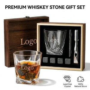 Novelty Eco-Friendly Personalized Father Whiskey Gift Set Custom Twist Glass Stone with Wooden Box Birthday Gift for Men