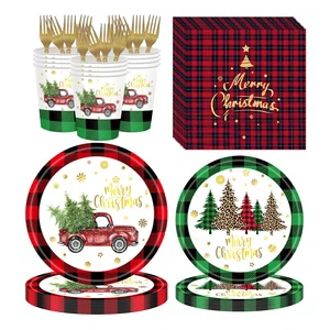 Creative Disposable Elegant Paper Tableware Set for Christmas Thanksgiving Banquet Arrangement Includes Tableware Decorations