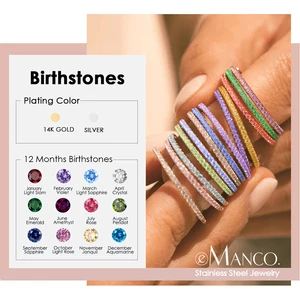 eManco Exquisite Gorgeous Birthstone Multi-Color Crystal Rings Stainless Steel PVD for Women Daily Party Festival Dropshipping