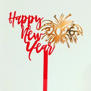 Wholesale Cheap 2026 New Year Theme Party Cake Decoration Acrylic Gold Red Customizable Happy New Year Valentine's Day Easter