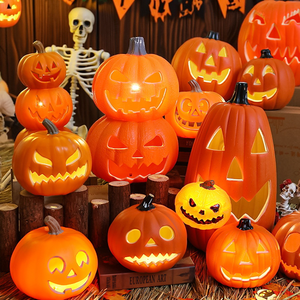 Nicro New Arrival LED Light Up Artificial Multi-Shape Pumpkin Head Plastic Portable LED Lanterns Halloween Party Decorations
