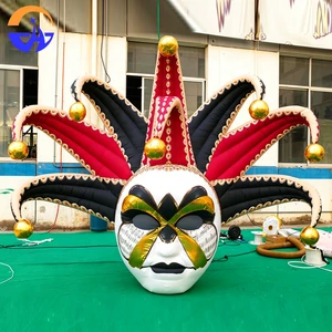 Giant Multi-Color Venetian Jester Mask Inflatable Carnival Decor with Built-In Fan & Easy Setup-Durable Oxford Material