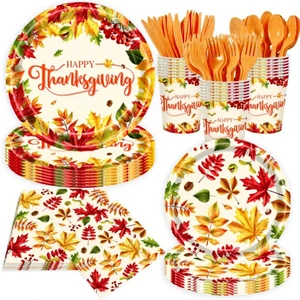 Autumn Maple Leaf Design Hot Selling Environment-Friendly Paper Plates Disposable Party Supplies Set for Thanksgiving Holiday