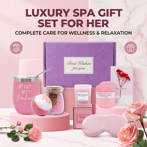 Luxury Pink Spa Gift Set for Women Tumbler Bath Bomb Candle Birthday Mothers Valentines Day Self Care Relaxation Custom Box