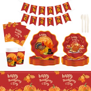 DAMAI Thanksgiving Party Supplies Tableware Set Disposable Dinnerware Disposable Paper Plates Cups Napkins Party Decorations