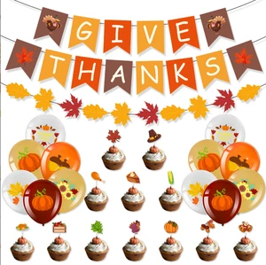 Hot Selling Modern Thanksgiving Decoration Set Flag Balloon Autumn Maple Leaf Pumpkin Cake Plaque