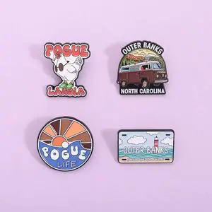 Outer Banks Paradise Earth Zinc Alloy Enamel Pins Pogue Life Beach Forest Natural Scenery Brooches Lapel Badge Chinese New Year