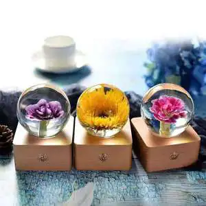 Women's Day Mother's Day Souvenir Personalized Wood Glass LED Light Gift Set Sunflower Carnation Rose Valentine's Day Christmas
