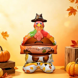Thanksgiving Day 4D Eco-Friendly Aluminum Foil Harvest Leaves Flowers Pinecone Pumpkin Sunflower Maple Leaf Turkey Party