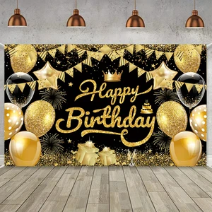 1PCS Gold Glitter Birthday Party Backdrop Balloon Star Booth Banner Poster Backdrop Adult Theme Party Decoration Supplies Gifts