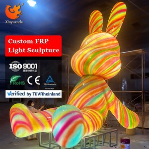 Colorful Light-Up Rabbit Fiberglass Light Sculpture, Mall Internet-Famous Check-in Ornament, Commercial Decor Installation