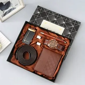 Custom Business Gift Set for Men Exquisite PU Wallet & Key Wallet with UV Printing and Belt for Father's Day