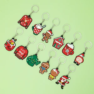 Products for Sale Creative DIY Customizable 2D Soft PVC Christmas Themed Keychains Bulk Gingerbread Santa Rubber Key Rings