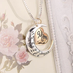 Wholesale Mother's Day Gifts I love You Mom Love Moon Necklace Mom Gift Pendant