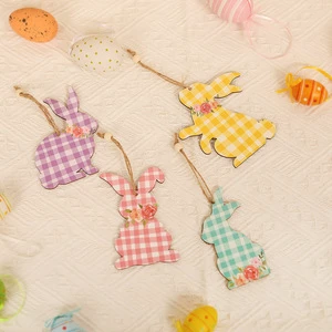 Cross-border New Crown Easter Set Color Rabbit Pendant Wooden Crafts Scene Dress Up Props