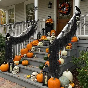 Yuxi Cross-border Halloween Black Atmosphere Norfolk Pine Plastic Handmade Indoor Venue Layout Props Fireplace Home Decorations