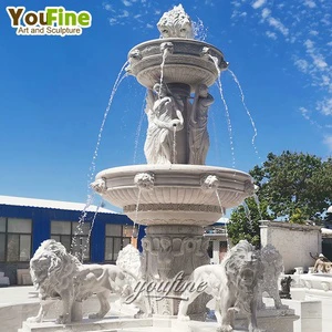 YouFine Hand Carved White Marble Lady Statue Water Fountain Outdoor Garden Large Natural Stone Tiered Lion Fountain For Yard