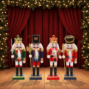 4 Pcs Set 13CM Wooden Cascanueces Solider Nutcracker With Strings For Christmas Tree Ornament Christmas Tree Topper