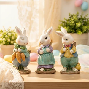 Easter Resin Transparent Gold Modern Decorative Bunny With Flower Figurine