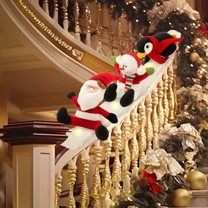 DIY Christmas Staircase Railing Decoration Set Soft Faux Snow Blanket With Plush Dolls Santa Figurines For Home Mall Winter