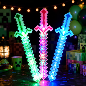 LED Light Up Pixel Sword 8-Bit Style Toy With Multicolor Flashing Lights