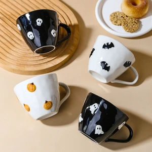 Wholesale Nordic Customizable Halloween Cute Ceramic Cup Spooky Pumpkin Bat Motifs Custom Coffee Mug with logo