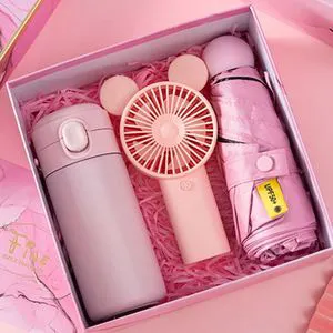 New Product Idea 2024, Women Set Mothers Day Gift Gadget Mini Fan With Umbrella Water Bottle Towel Gift Set Box for Women/