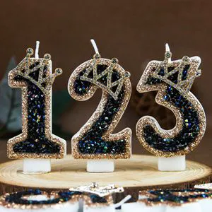 Glitter Black Birthday Cake Candles 3D Number 0-9 Cake Topper for Adult Kids 1st Birthday Party Decoration Supplies DIY Baking