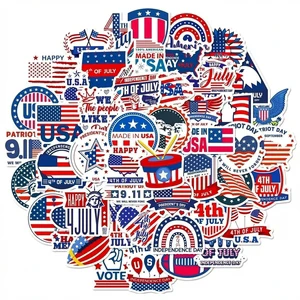 Custom Independence Day Patriotic Geometric PVC Self-Adhesive Glossy Digital Printing Stickers Personalized Names for Decoration