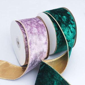 E-Magic High Quality 10Yard Factory Cost 5cm Red Green Velvet Ribbon With Gold Edge For Christmas Background Decorative Wire