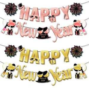 Yuanpai EL-NYP02 2025 New Year Modern Gold Black 14.6x18cm Paper Happy New Year Banner Fireworks Trim Party Decoration