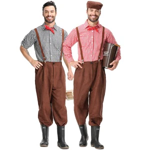 Halloween Cosplay Men's Outfit Male Oktoberfest Lederhosen Costume Bavarian Octoberfest German Beer Costume Suspenders Trousers