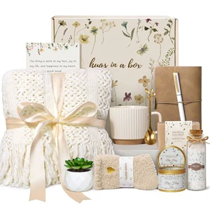 Luxury Knitted Tassel Mother's Day Gift Basket for Mom Warm Care Package with Blanket Spa Kit Unique Self Care Gifts for Mother