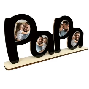 Father's Day Wooden Photo Frame Papa Dad Letter Shaped Tabletop Decoration Personalized Photo Gifts for Dad From Kids
